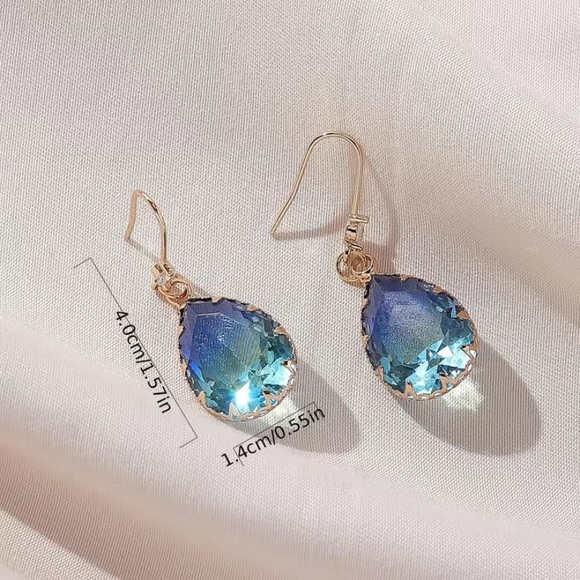 - - Faceted Blue Tourmaline & 18k Gold Plated Earrings 1.5” - Picture 4 of 6